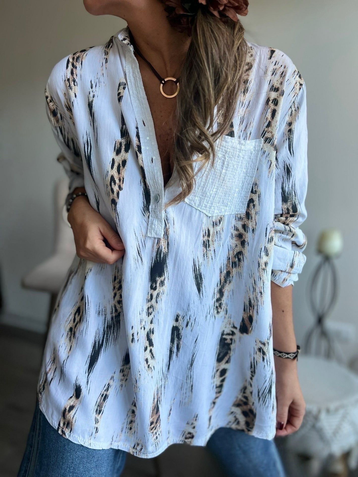 Blusa animal print blanca (Italiana 🇮🇹)