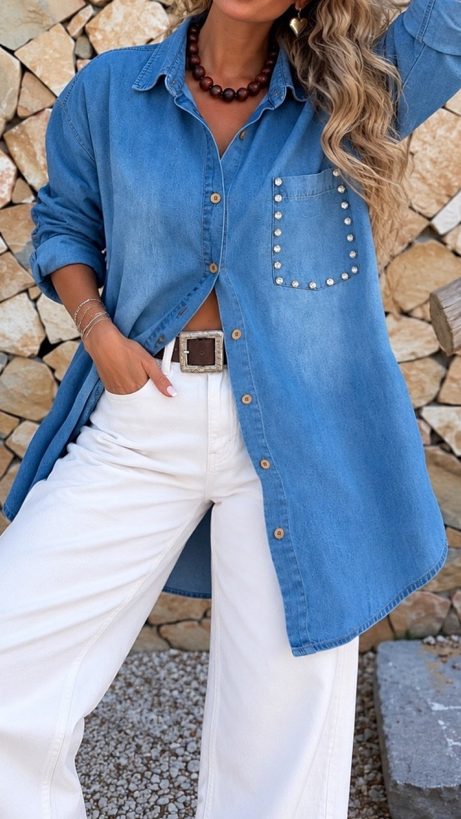 Camisa jeans fluida aplicación bolsillo / Avance de Temporada