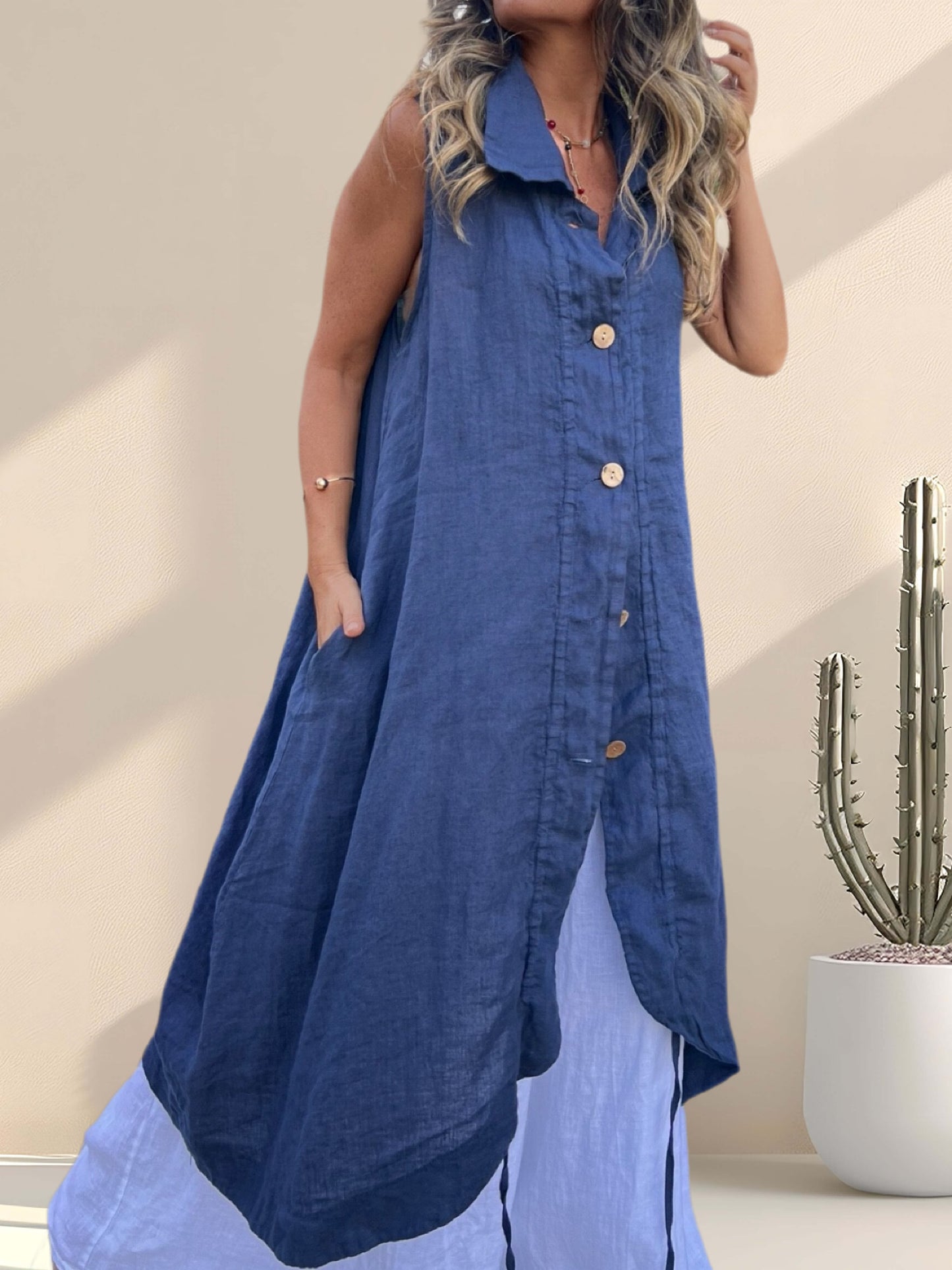 Blusón lino azul botones (Italiano 🇮🇹)