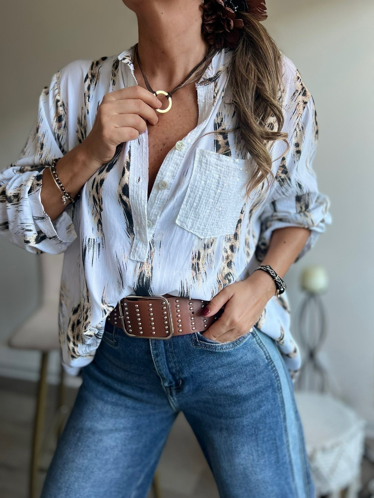 Blusa animal print blanca (Italiana 🇮🇹)