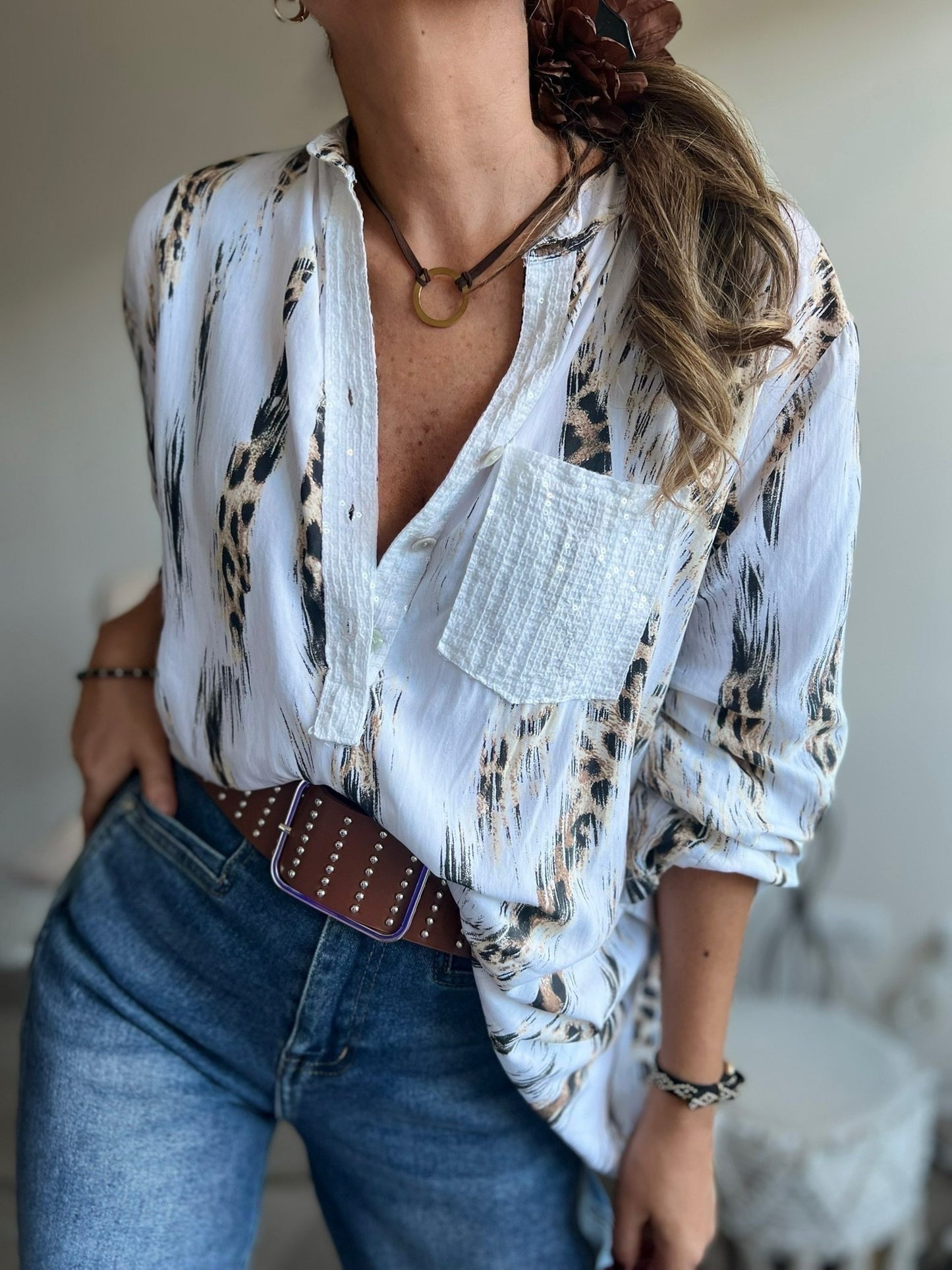Blusa animal print blanca (Italiana 🇮🇹)