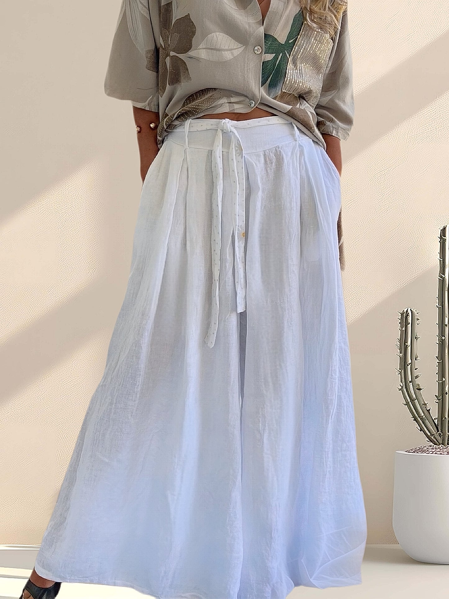 Maxi palazzo lino blanco (Italiano 🇮🇹)