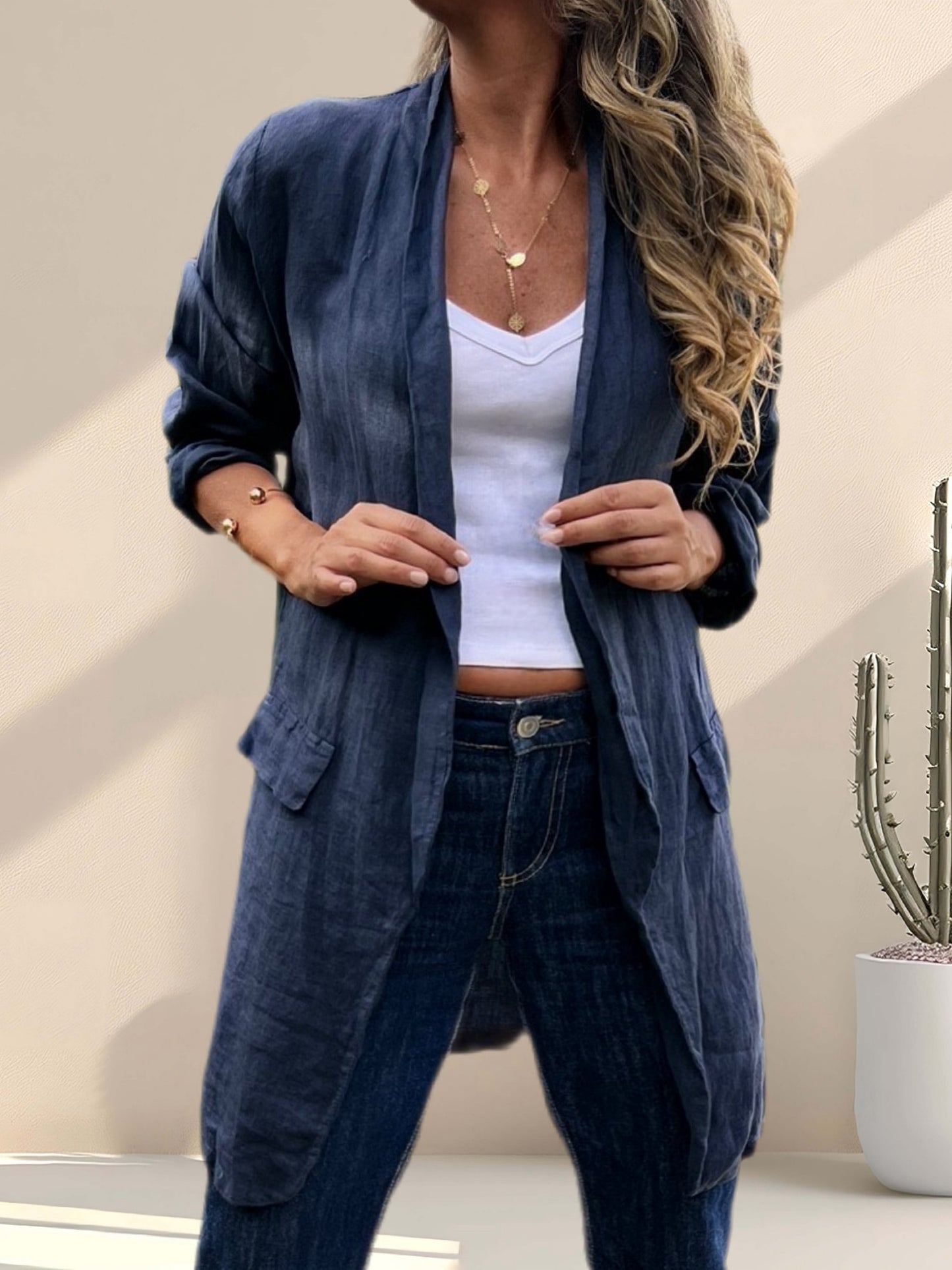 Tapado estilo blazer lino azul marino (Italiano 🇮🇹)