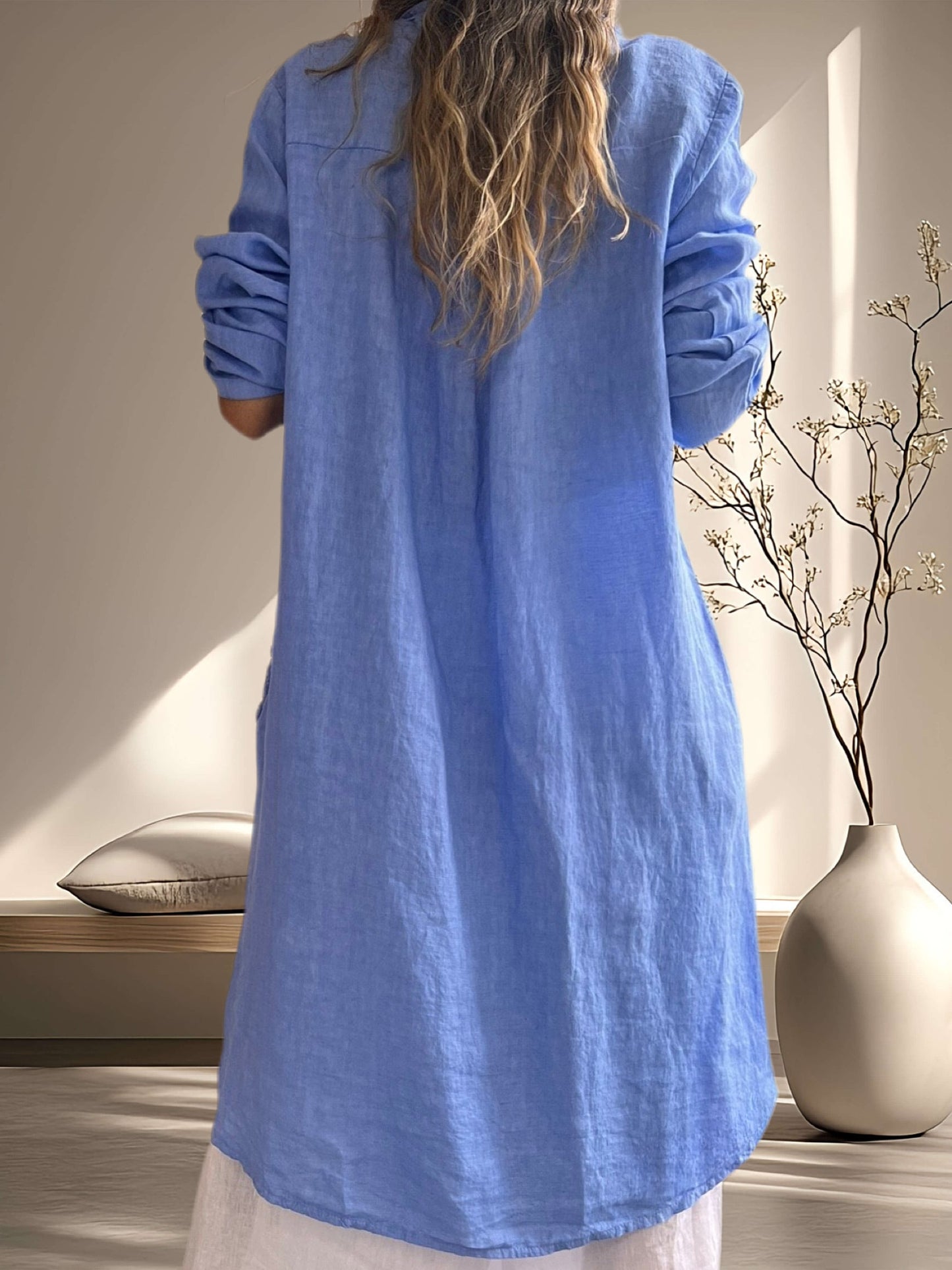 Blusón lino color celeste jeans (Italiano 🇮🇹)