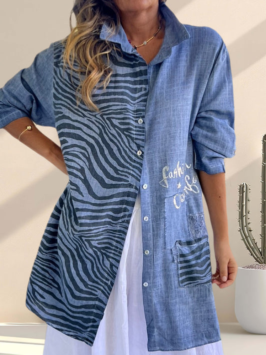 Blusa animal print con aplicaciones color azul jeans