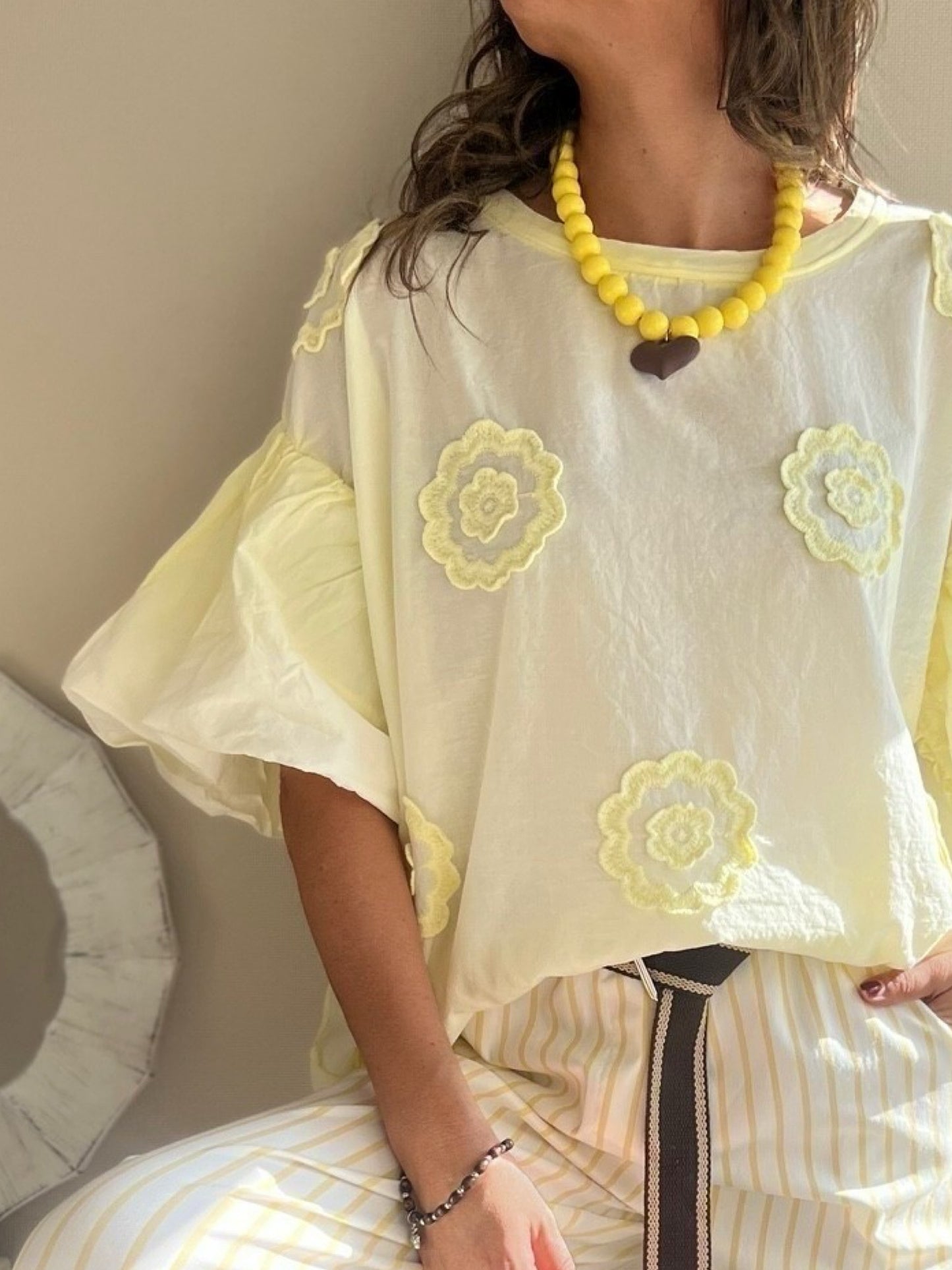 Polera relieve flor amarilla suave (Italiana 🇮🇹) / Avance de Temporada