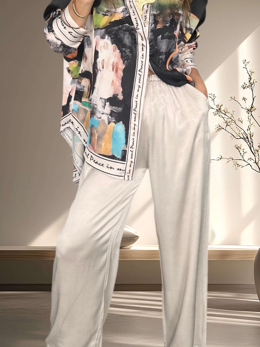 Pantalón satinado crema