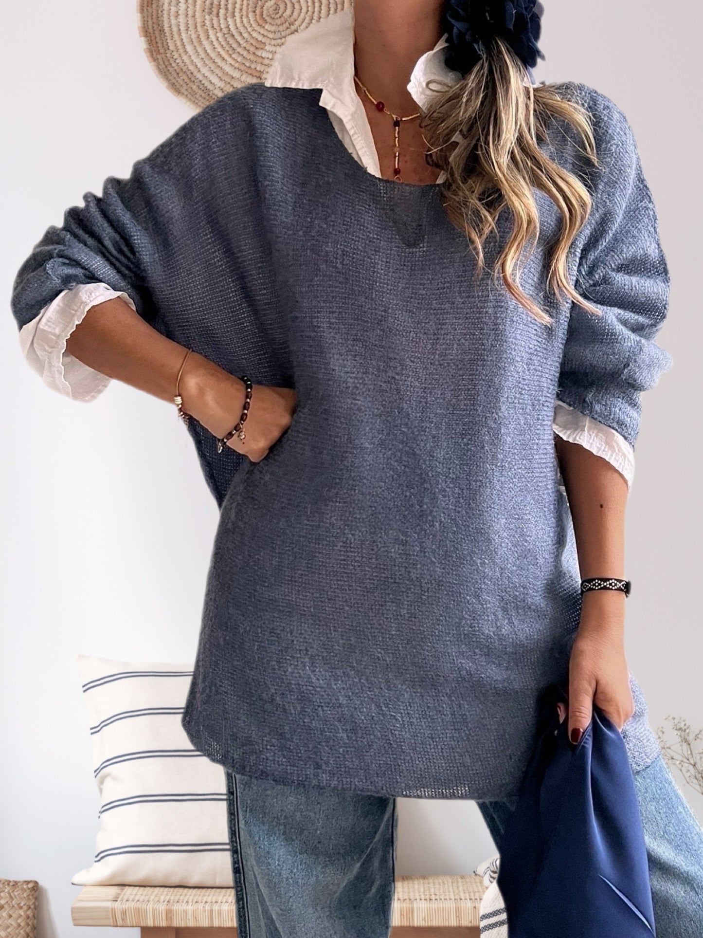 Conjunto blusa + sweater azul jeans (Italiano 🇮🇹)