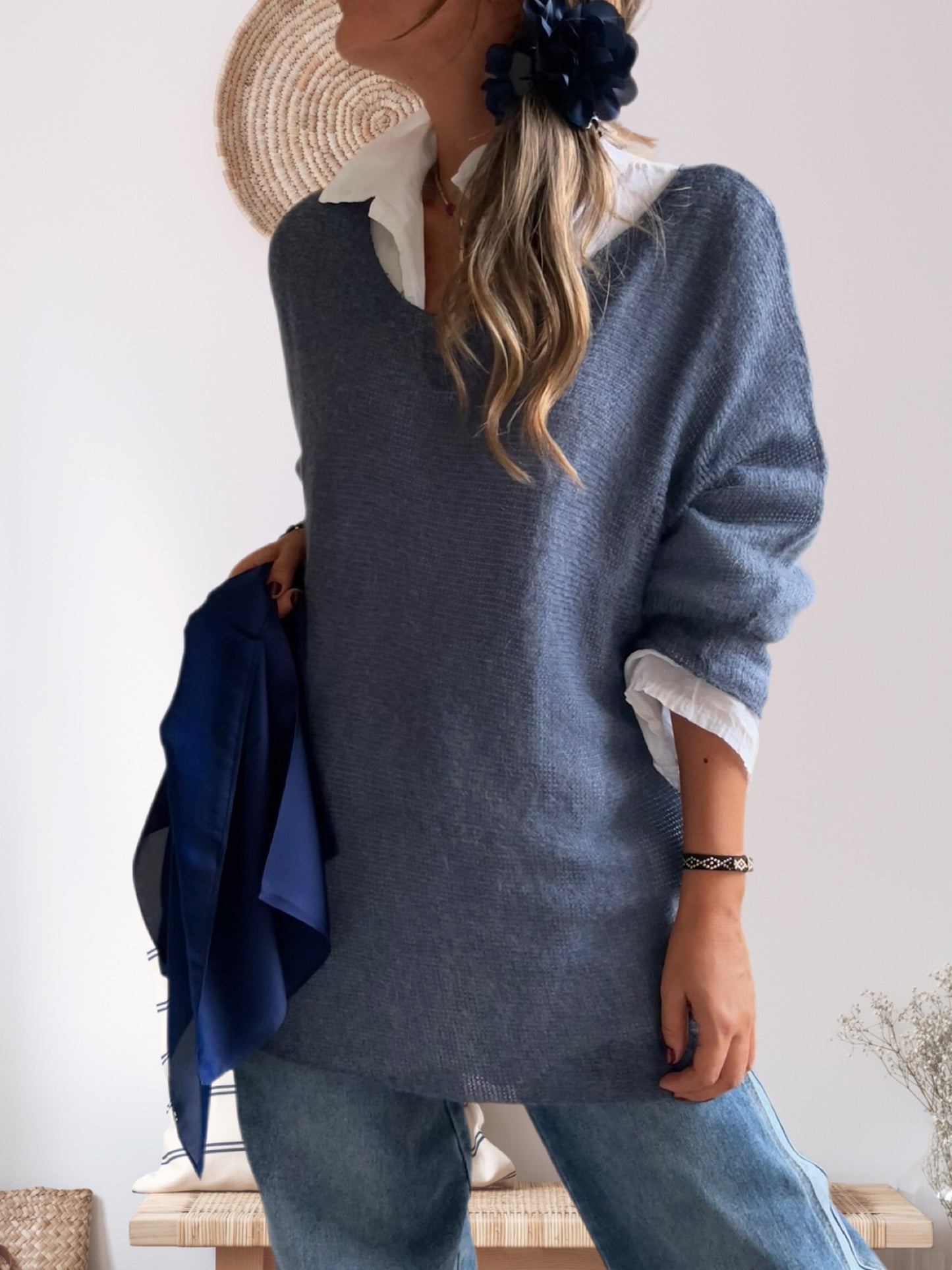 Conjunto blusa + sweater azul jeans (Italiano 🇮🇹)