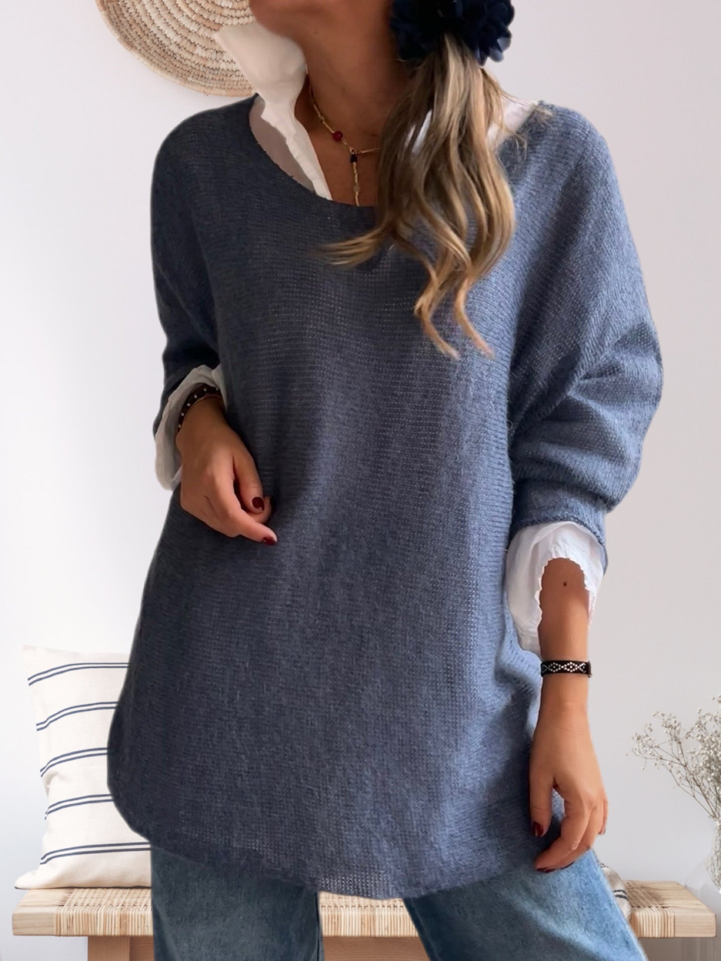 Conjunto blusa + sweater azul jeans (Italiano 🇮🇹)