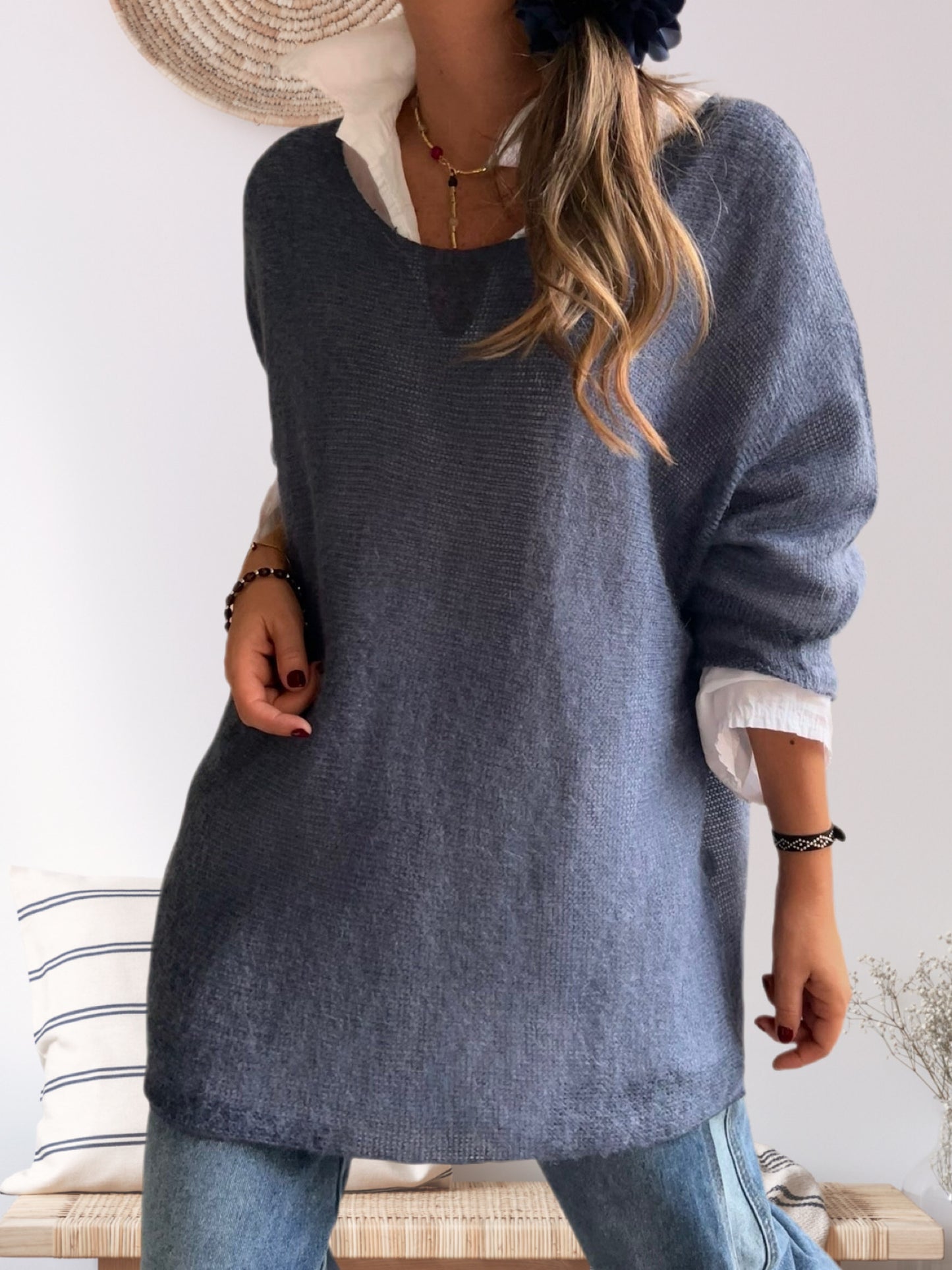 Conjunto blusa + sweater azul jeans (Italiano 🇮🇹)