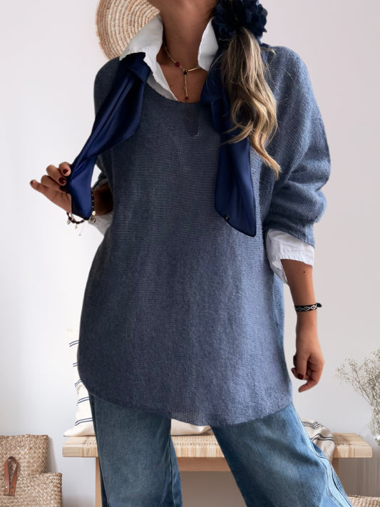 Conjunto blusa + sweater azul jeans (Italiano 🇮🇹)