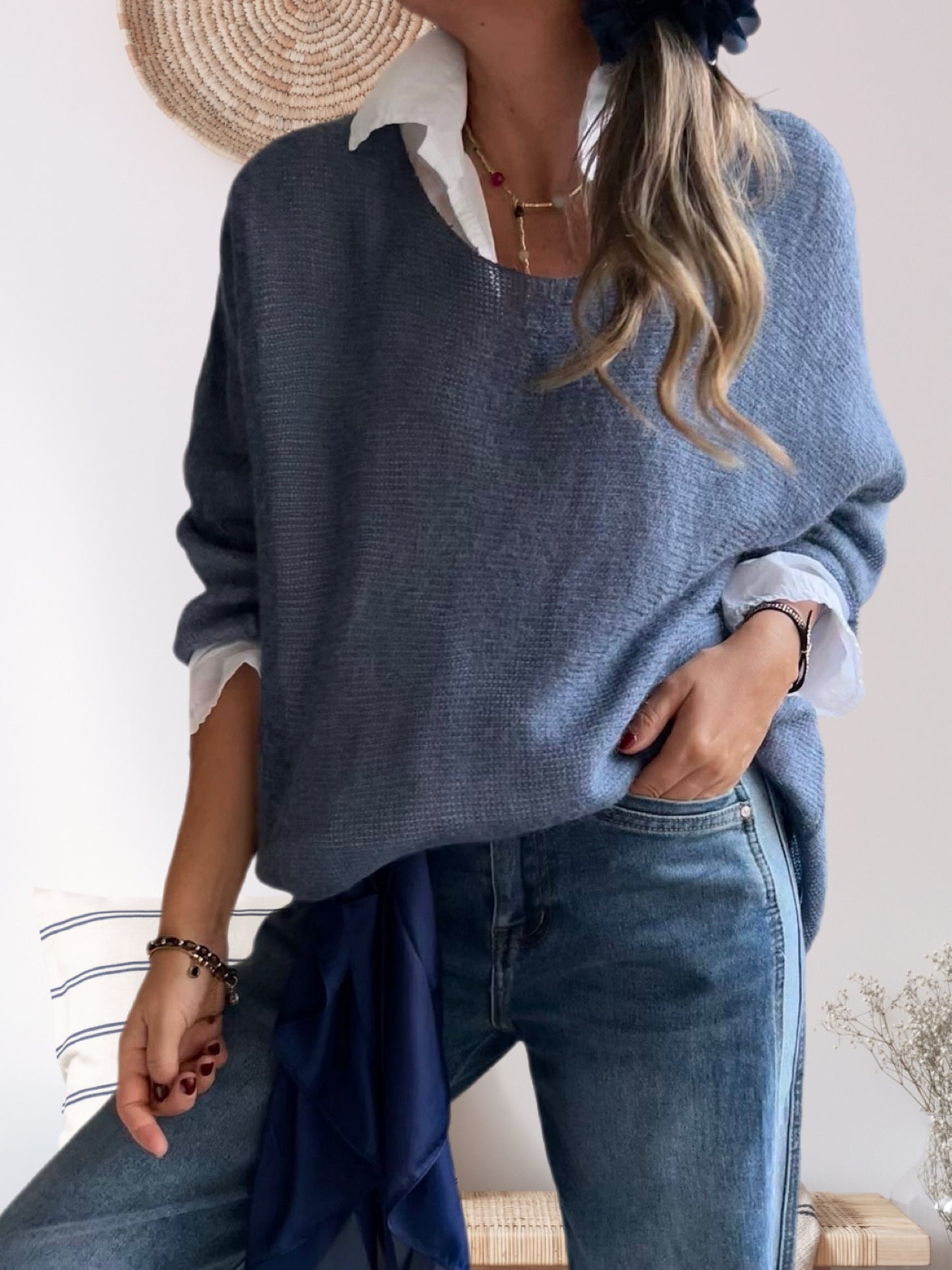 Conjunto blusa + sweater azul jeans (Italiano 🇮🇹)