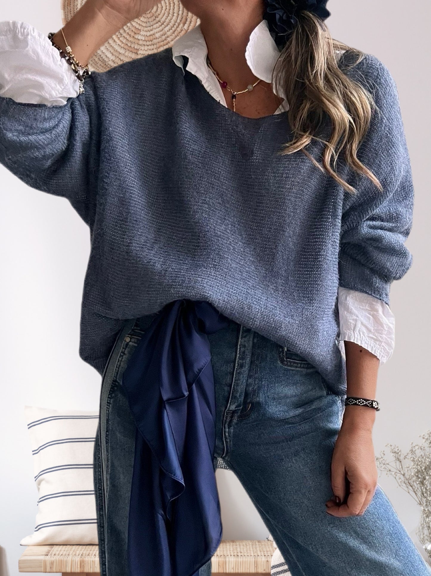 Conjunto blusa + sweater azul jeans (Italiano 🇮🇹)